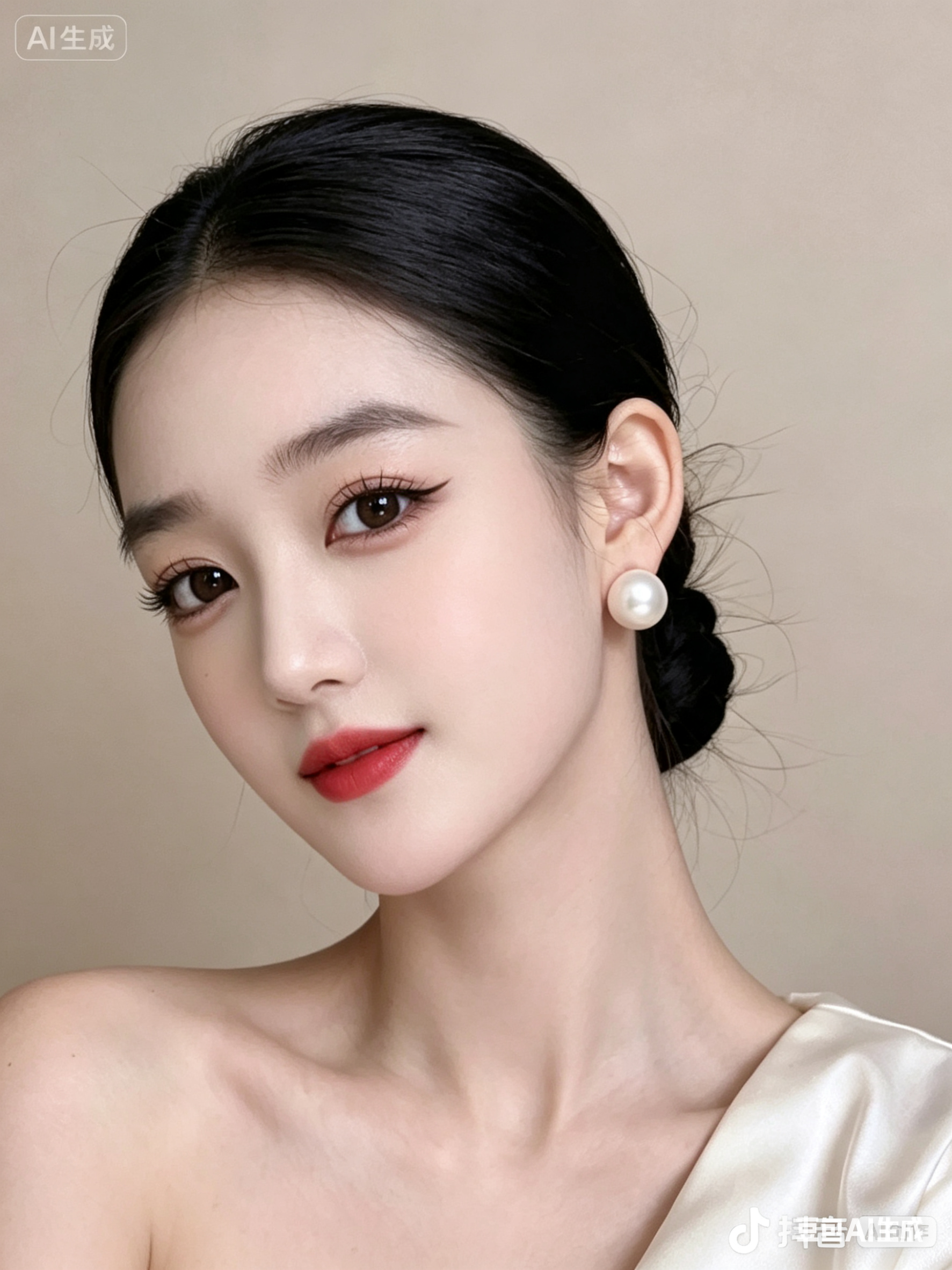 保留原图的人物造型、妆容和整体风格,调整人物的头部角度,稍微向左侧倾斜一点 - AI提示词参考图,来自西西提示词