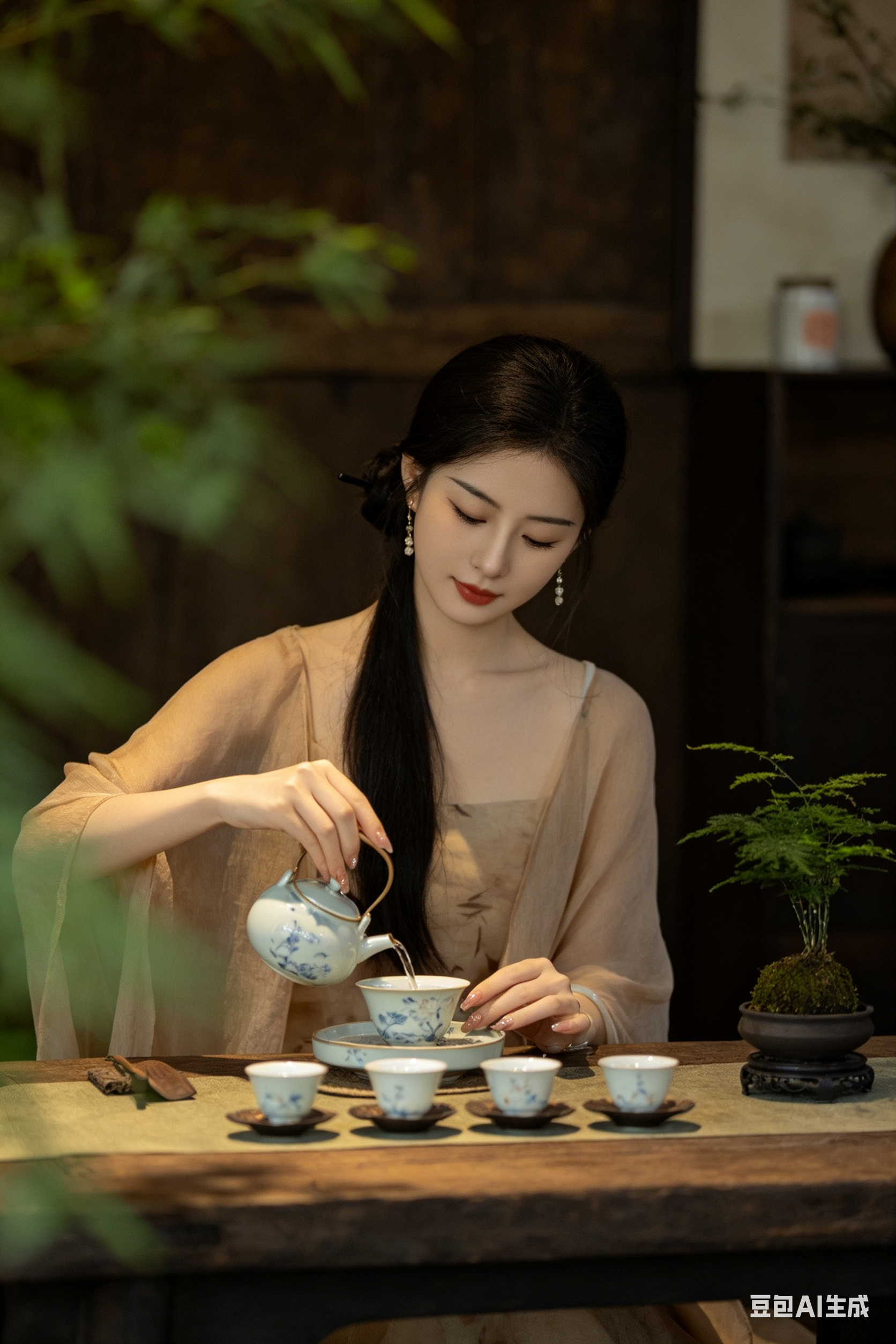 帮我生成图片：这是一张呈现出慢生活美学风的专业户外人像摄影图，具有朱山尽摄影风格。画面采用中景拍摄，以抓拍的方式捕捉瞬间，镜头带有朦胧诗意且独特颗粒感的电影质感，画面稳定无畸形，整体和谐且极具美感，营造出大片既视感。画… - AI提示词参考图，来自西西提示词