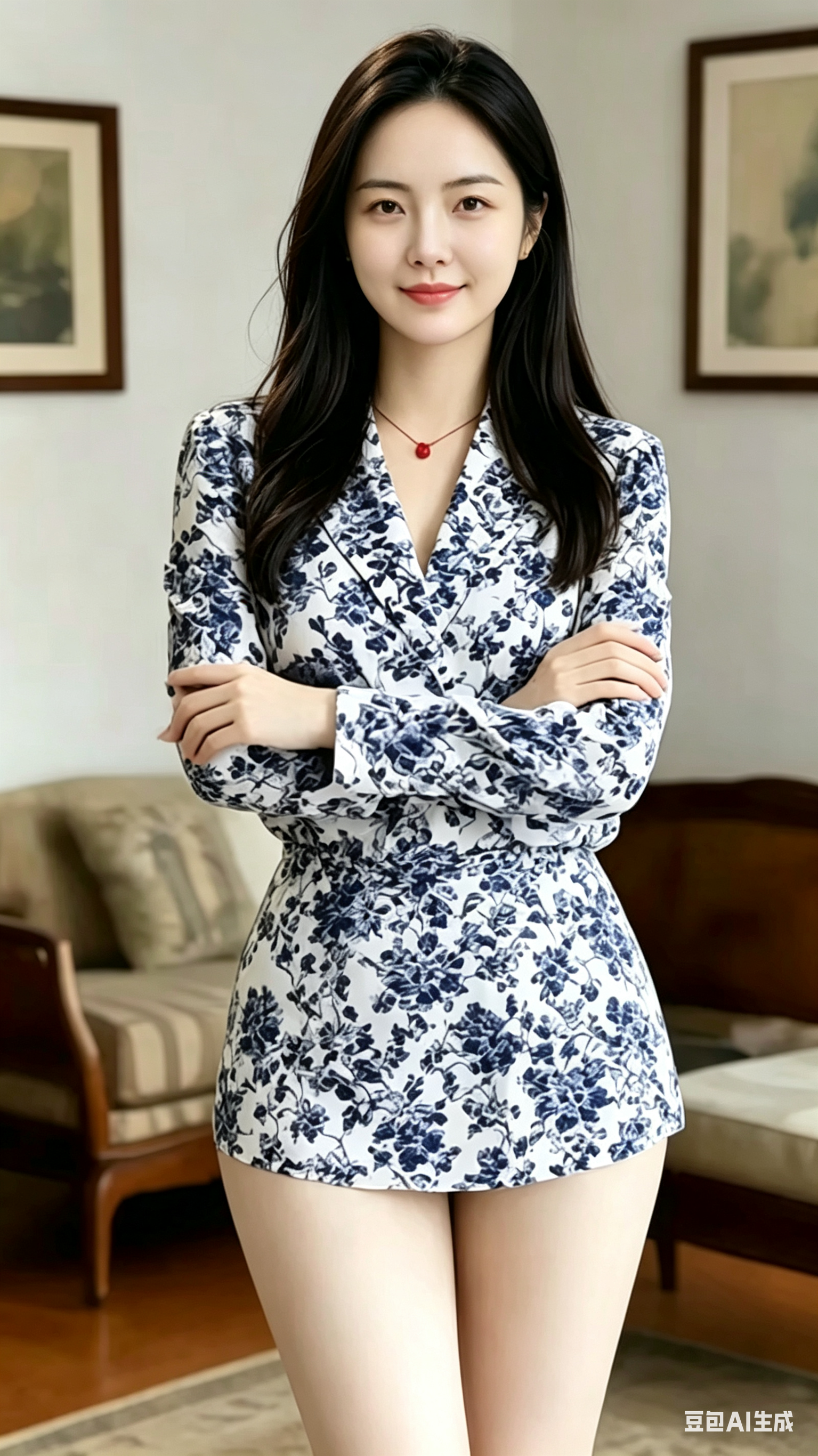 以第一张图片为底图，保持画面中的瀑布、水潭、岩石、人物坐姿、服装、鞋子、光线和整体构图不变；将人物头部替换为第二张图片中人物的头部特征，包括发型、脸型、五官比例和自然肤色，头部角度与身体姿态协调融合，边缘自然无拼接痕迹… - AI提示词参考图，来自西西提示词