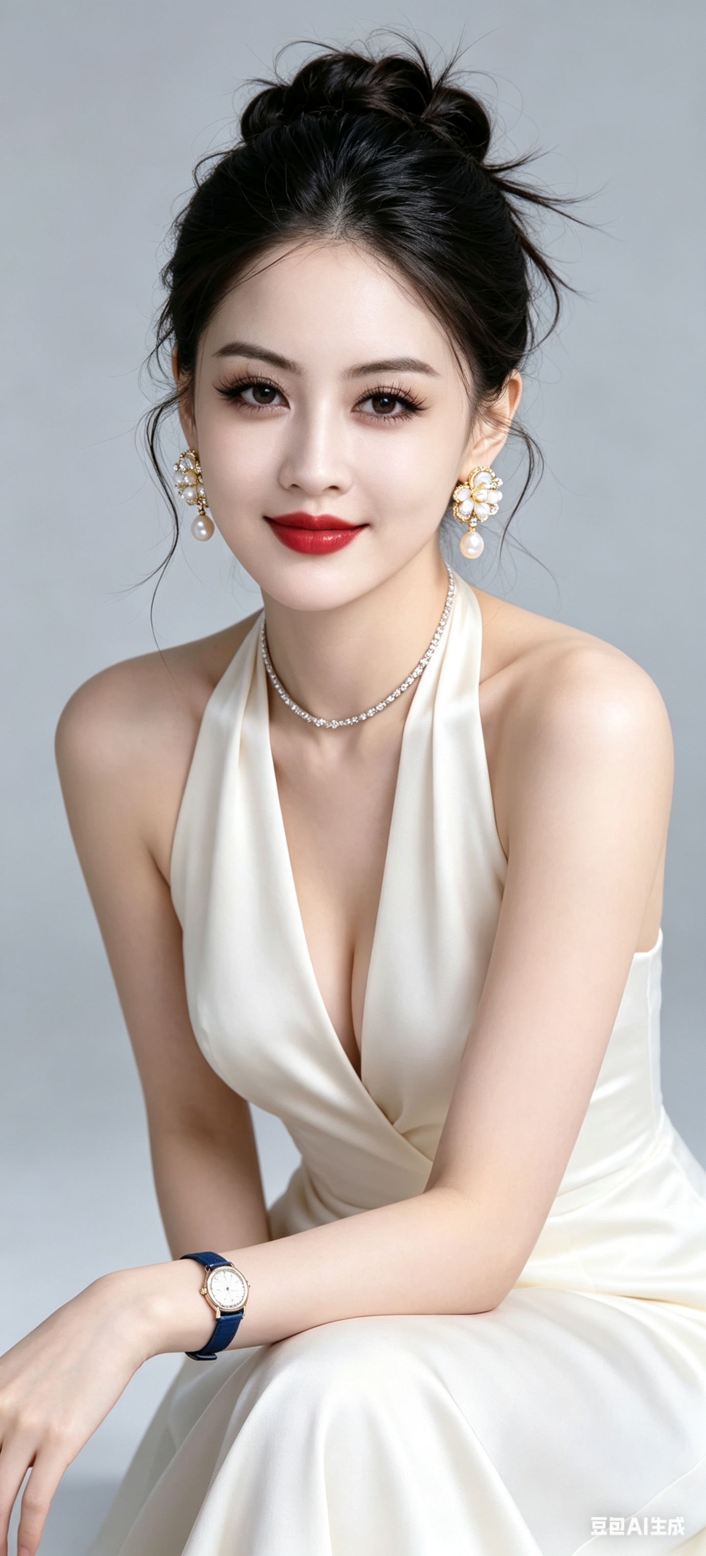 以第二张图片为底图进行人像编辑，保持原比例。参考输入图中耳朵上的金色圆形花朵珍珠耳环，保持耳环款式、大小比例、金色金属边框、白色立体花朵、珍珠与水钻镶嵌细节不变，将耳环自然佩戴在一位年轻东亚女性模特的耳朵上，耳环清晰可… - AI prompt reference from CC Prompt Galaxy