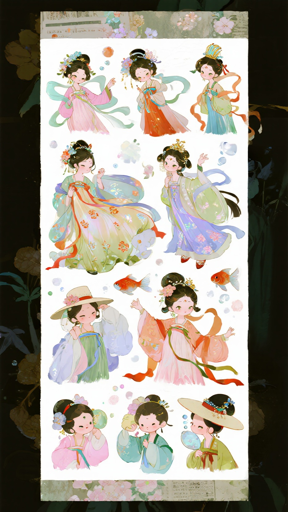 国风漫画，柔软流畅，水彩，厚涂，仙女，超大裙摆古风礼服，华丽的纱，刺绣，印花，梦幻华丽感，镜头美学营造氛围感与高级感，多种华丽配饰，美学，氛围感，高级感，华丽光影，明暗对比强烈，奢靡奢华美感，微光，流光溢彩，珠光宝气，… - AI提示词参考图，来自西西提示词