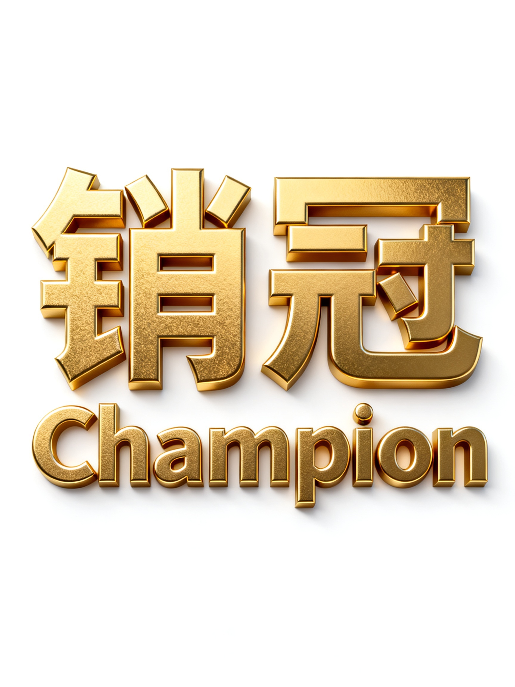 “销冠Champion”，做成金色3D立体，纯白色背景，金属磨砂质感，立体浮雕，光泽感强，正面视角，居中构图，高分辨率，清晰细节，简约大气 - AI prompt reference from CC Prompt Galaxy