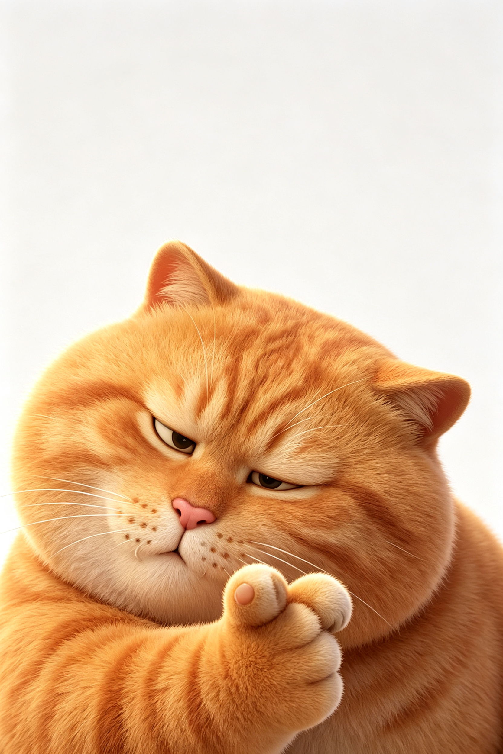 ##延续动作姿势表情，橘猫，让图片符合橘色肥猫的设定，短毛特效，表情不变。3D精细建模，OC渲染。24K高清。 - AI提示词参考图，来自西西提示词