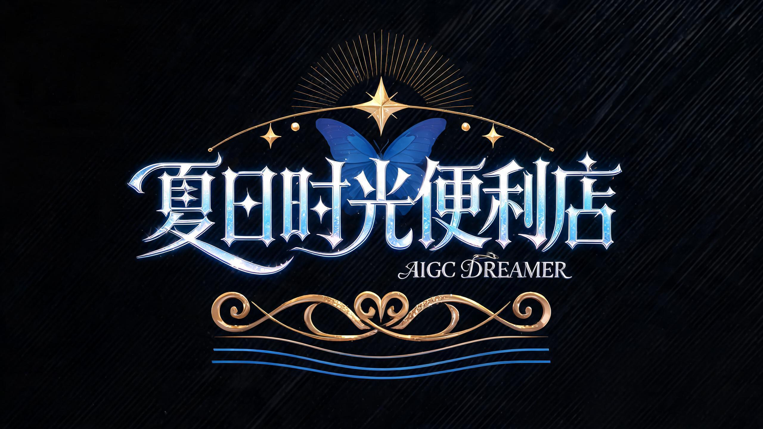 杰作，最佳画质，8K分辨率，超精细细节，二次元轻奢梦幻/魔法少女风店铺标题Logo设计， 核心主文字：「夏日时光便利店」，采用厚重华丽、棱角分明的欧式哥特轻奢艺术字体，笔画兼具锋利尖角与柔美曲线，融入星芒、菱形等装饰性… - AI提示词参考图，来自西西提示词