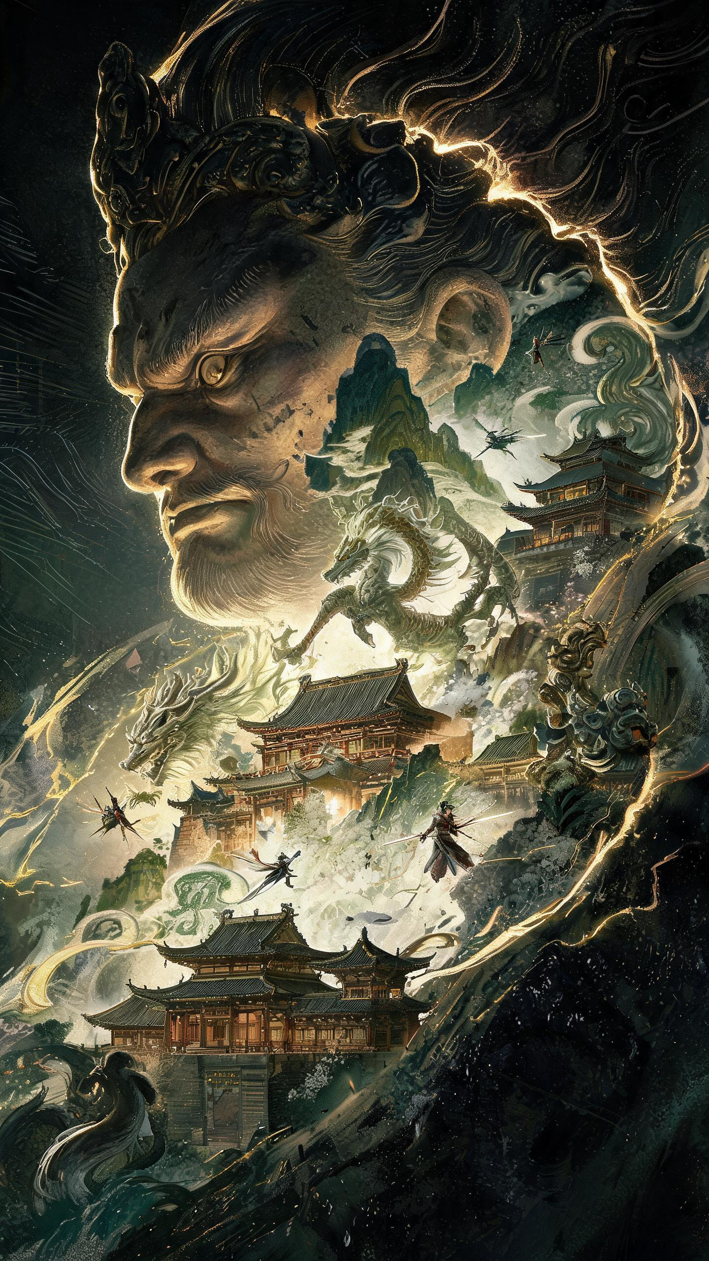 【核心风格定义（最高权重）】 Frank Frazetta经典奇幻插画风格，融合恐怖诡异氛围与双重曝光艺术手法，水墨晕染与数字绘画结合，收藏级油画质感，极繁主义美学，史诗级悲壮燃系调性，兼具艺术抽象性与诗意叙事感。 【… - AI提示词参考图，来自西西提示词