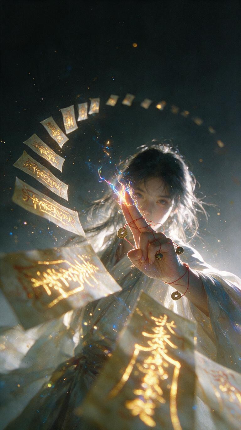 美女，泛朦，对焦模糊，光影强烈对比，黑灰色头发，东方玄幻少女，黑色长发，逆光照亮发丝，凌乱美，高颜值，复古，迷离，低饱和，反射，质感，泛光模糊晕染，高噪点，胶片颗粒质感，前卫视觉艺术美学，高级感，杰作 细闪珠光，肌理感… - AI提示词参考图，来自西西提示词