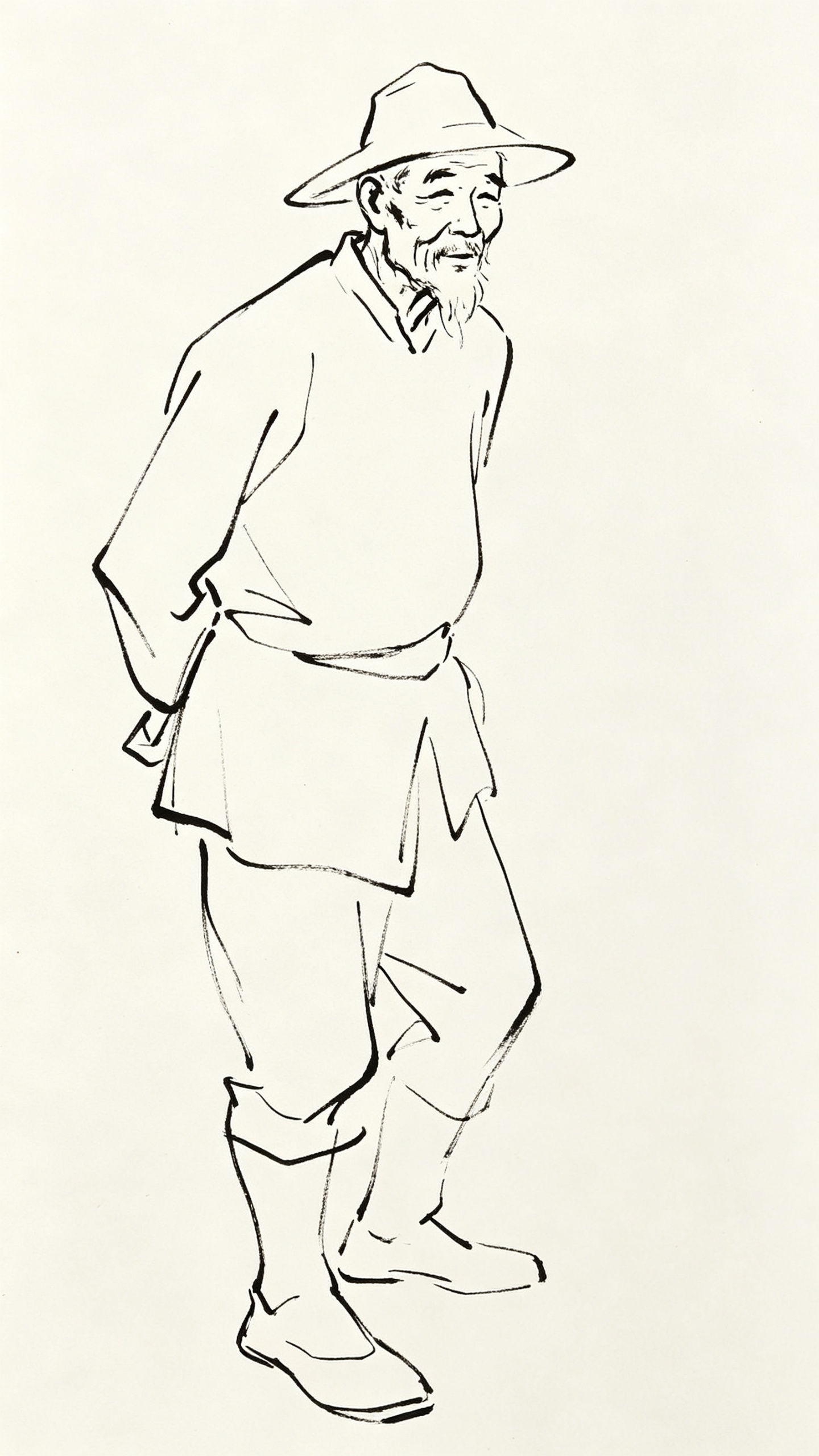 极简线画，黑色潦草线条，纯白背景，随性勾勒出极简抽象轮廓，剔除所有细节，以最凝练的线条捕捉瞬间，老农 - AI提示词参考图，来自西西提示词