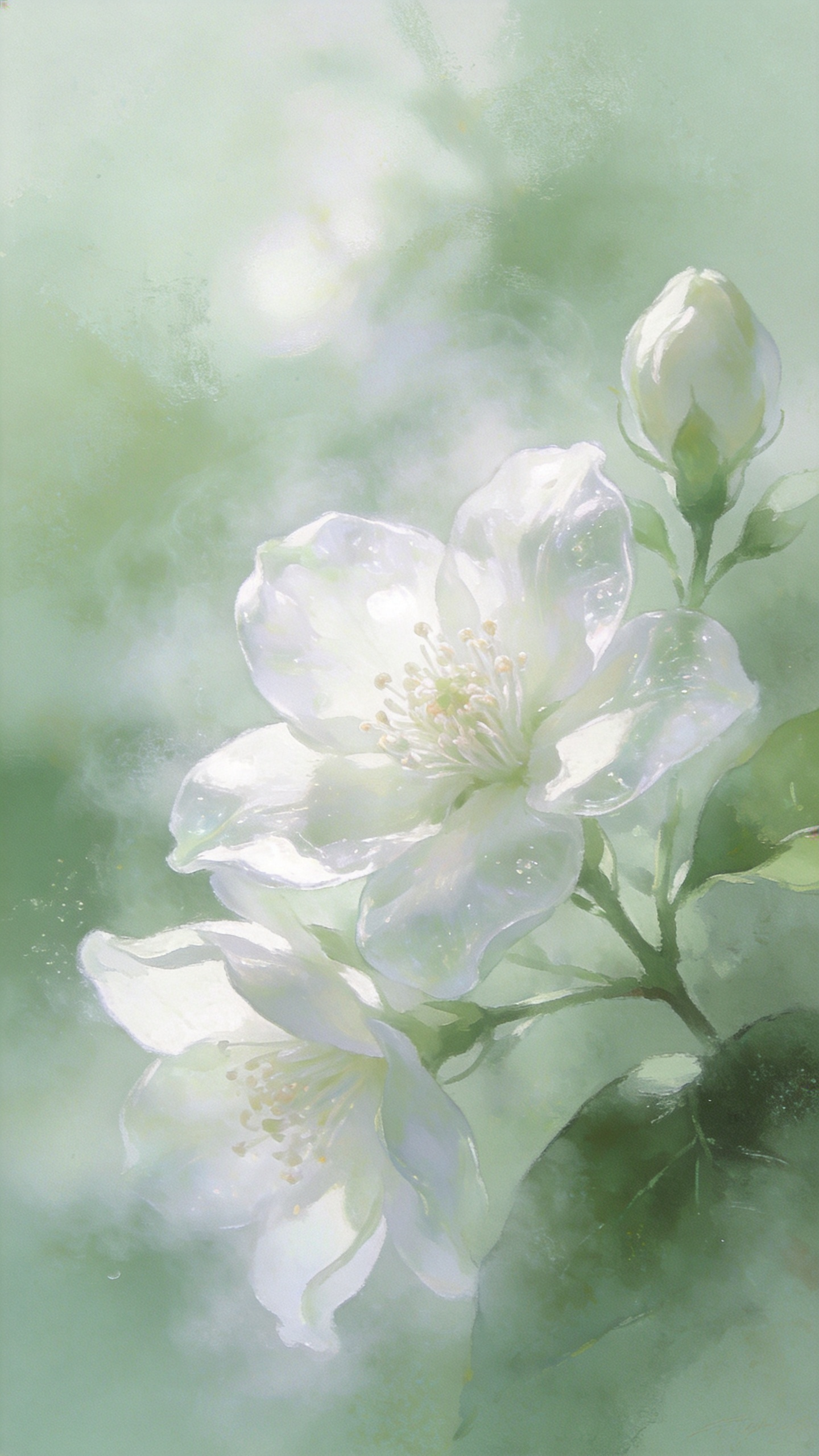 朦胧，茉莉花，插画，唯美，淡雅 - AI提示词参考图，来自西西提示词