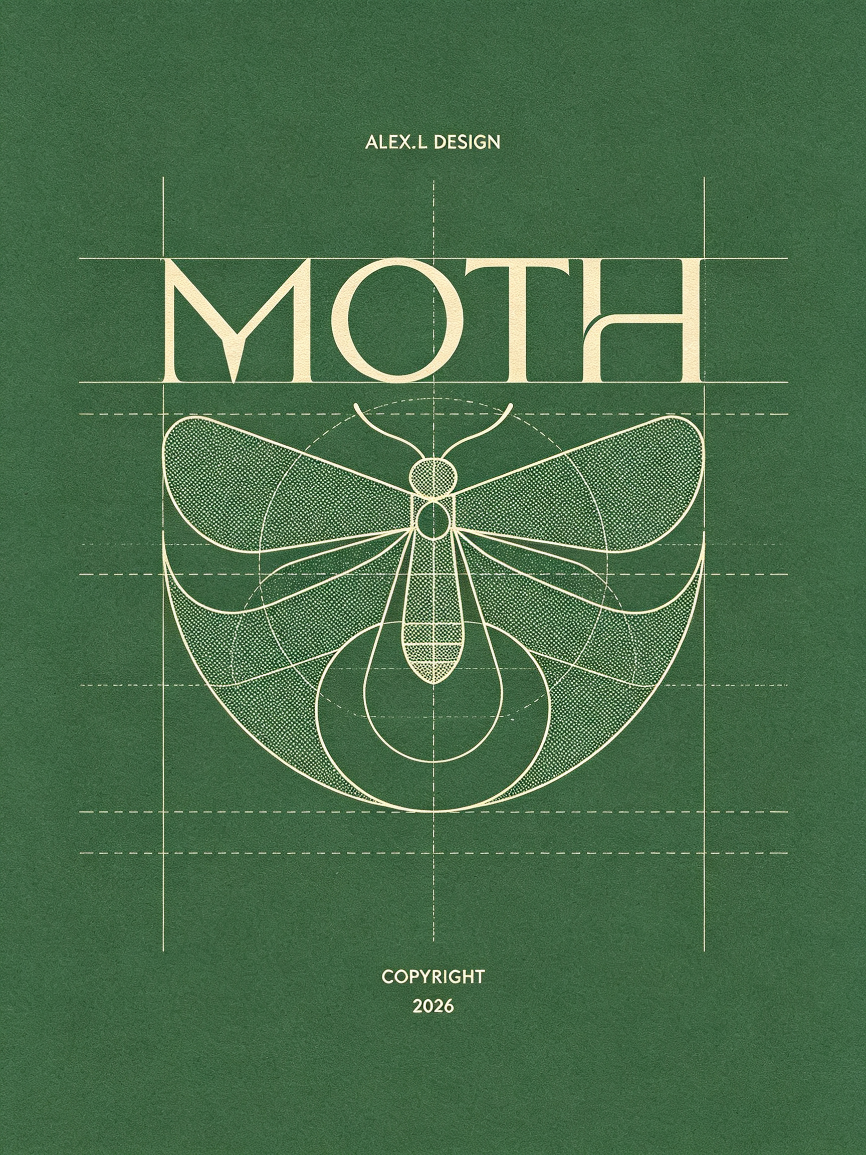 包豪斯风格抽象画作，在肯特纸上，以“MOTH”飞蛾为设计元素的LOGO设计，居中，构图以极简主义美学为标志，孟菲斯色系配色，画面中央由流畅的几何图形，字母可做异形与圆形结合，结构清晰和分析设计图谱，优雅艺术和科学精度完… - AI提示词参考图，来自西西提示词