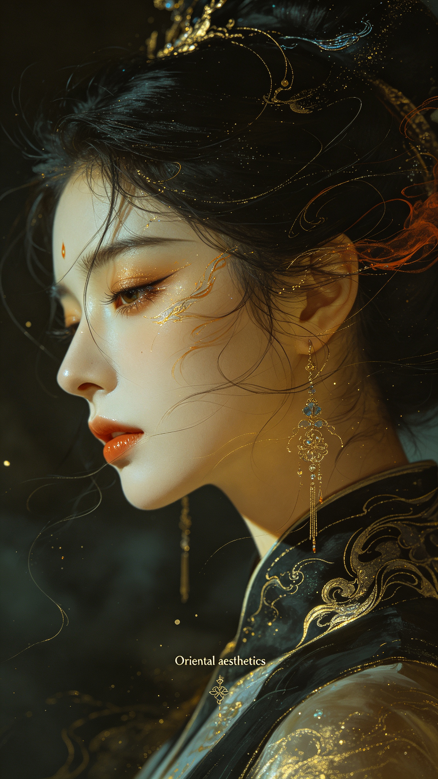 [锐化边缘为底的暗调背景]，灵魂低语附着于的关系，高级画控下的明显轮廓在空灵中渐聚，肌理反光随呼吸感起伏的细腻表现，营造负向情绪与高甜奇幻冲突的整体氛围，超现实梦感的叙事的张力，画面下方极小标题：流动毛笔手绘字“Ori… - AI prompt reference from CC Prompt Galaxy