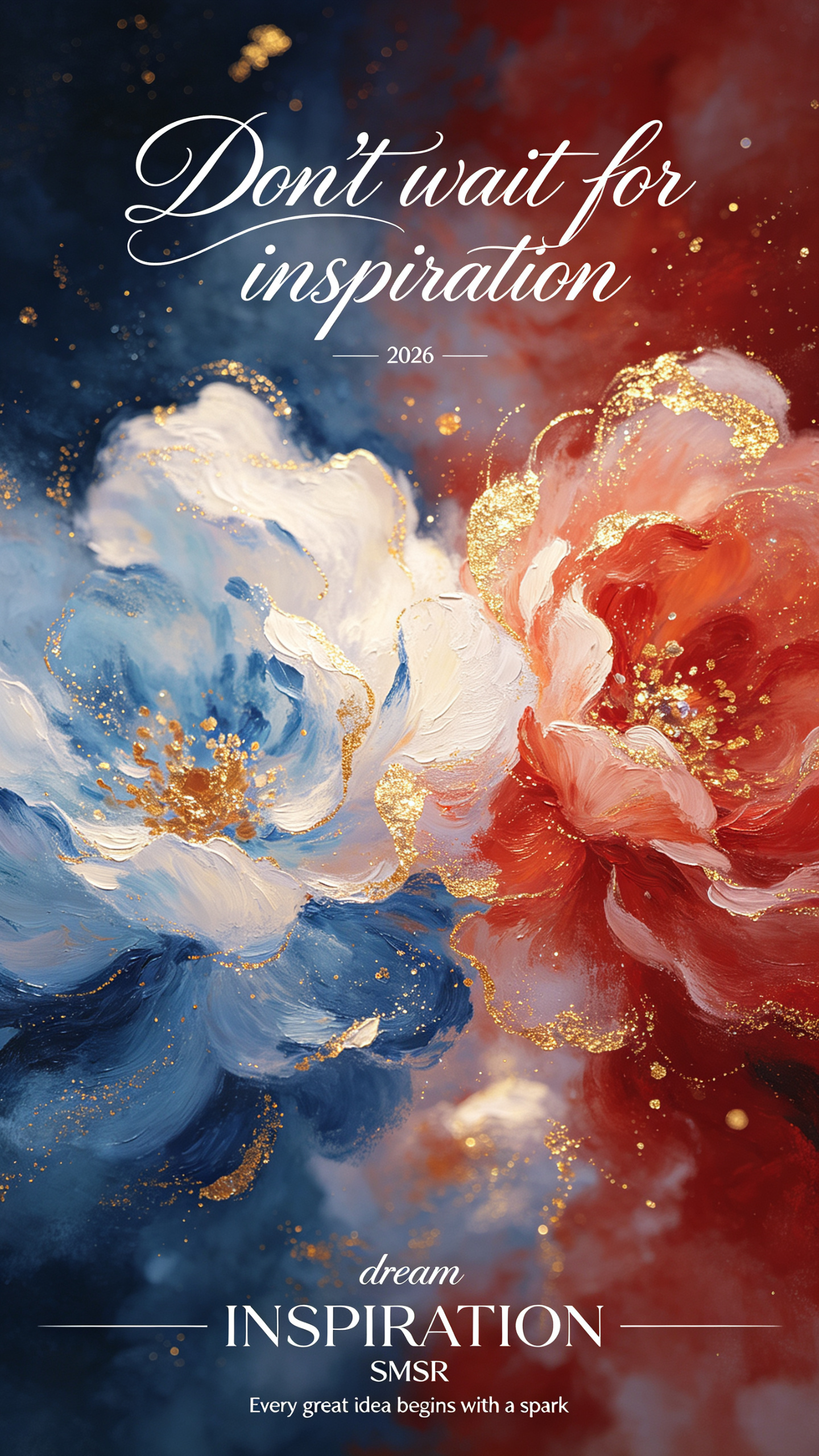 莫奈风格，梵高作品，伦勃朗画作，金箔岩彩画，完美融入摄影技法+油画技法+3D技法，绿白色氛围感高级艺术海报。极简主义、抽象表达、现代设计、高级感、柔和渐变。画面采用暖色调（不同色阶的蓝红白色为主），蓝红白色的朦胧质感，… - AI提示词参考图，来自西西提示词