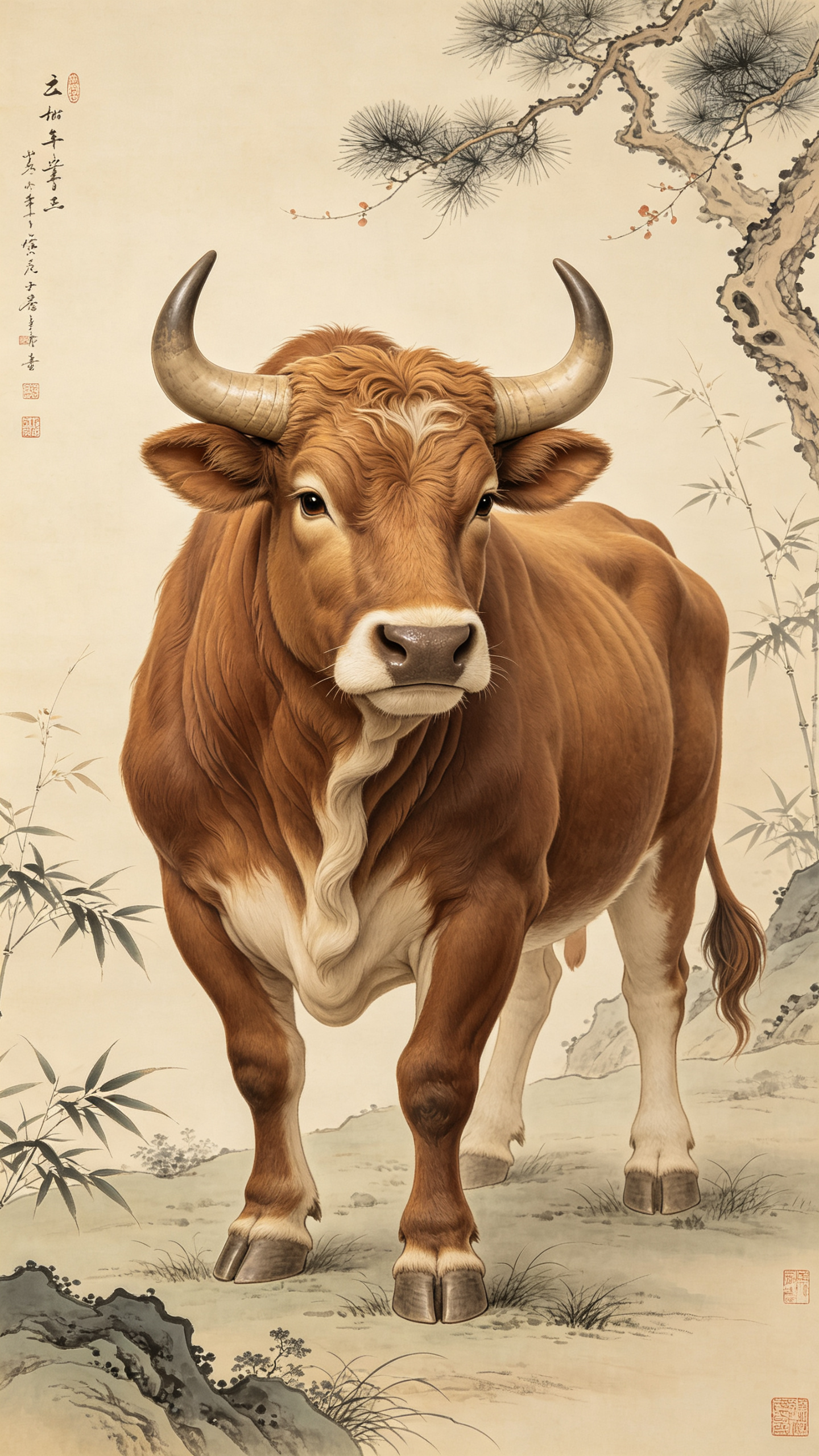 十二生肖牛，中国工笔画，3D渲染，细节精致，大师的获奖作品智能生成 - AI提示词参考图，来自西西提示词