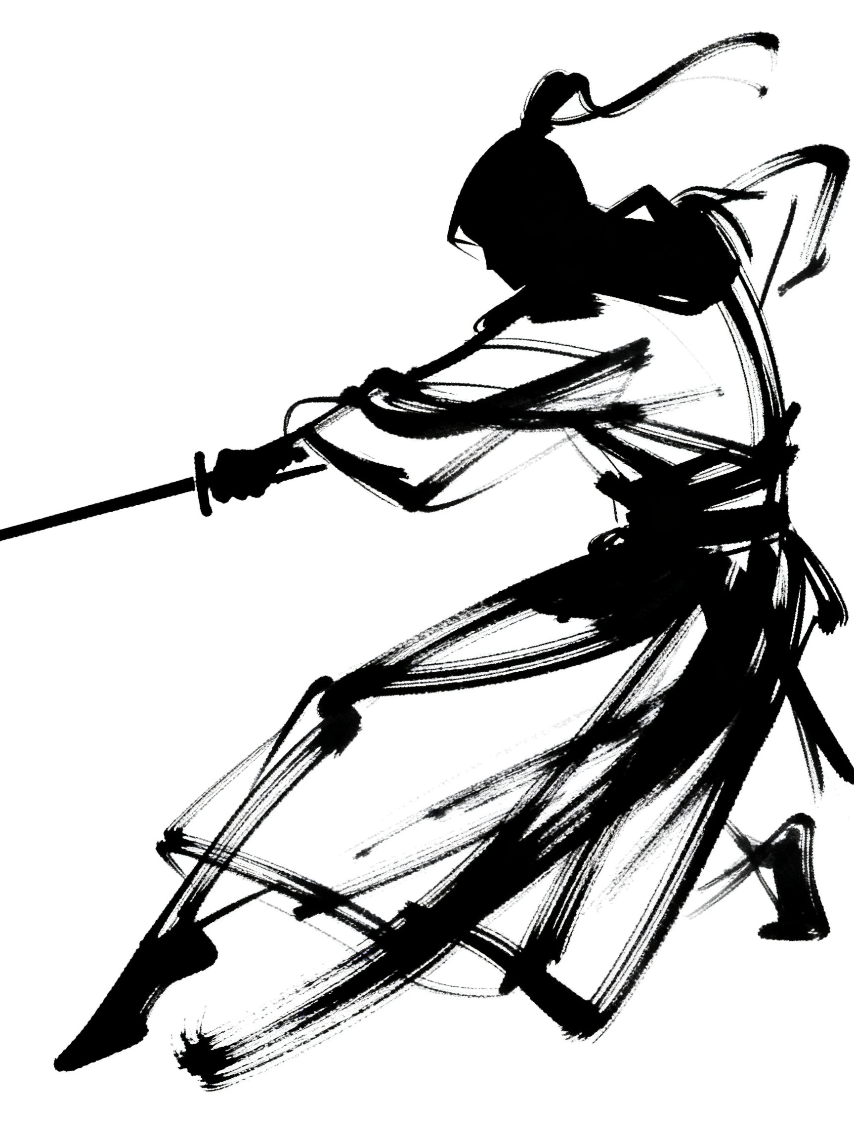 极简线画，黑色潦草线条，纯白背景，随性勾勒出极简“”抽象轮廓，剔除所有细节，以最凝练的线条捕捉瞬间，回武功的刺客 - AI提示词参考图，来自西西提示词
