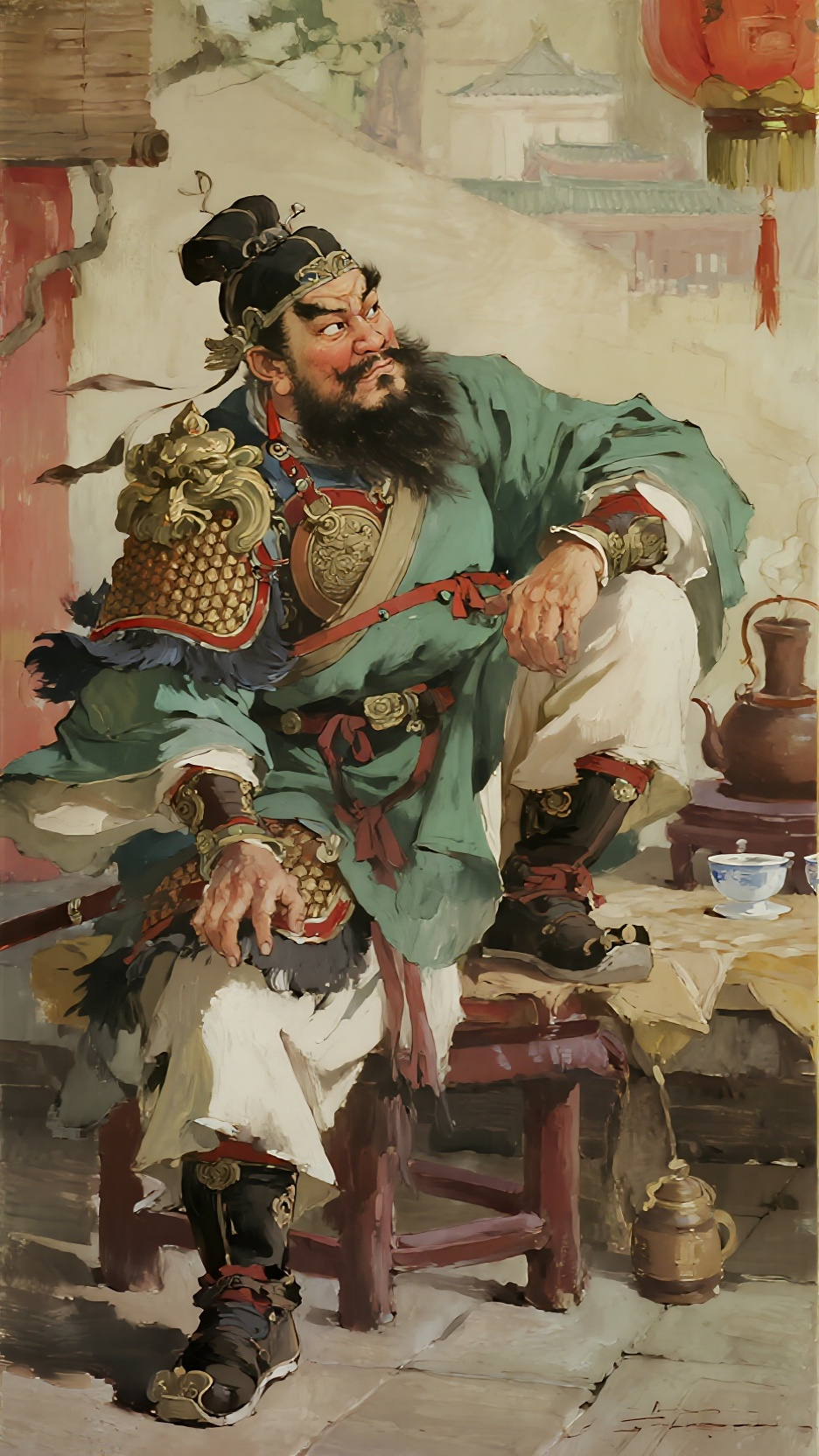 充满生活优雅与闲适情趣的意境。画面以细腻的笔触和丰富的色彩，展现古代水浒传柴进小旋风的生活场景，具有强烈的艺术感染力。观者可以从中领略到中国传统生活美学的魅力，感受到对古代优雅闲适生活的向往，体现了绘画在传达文化情感和… - AI prompt reference from CC Prompt Galaxy