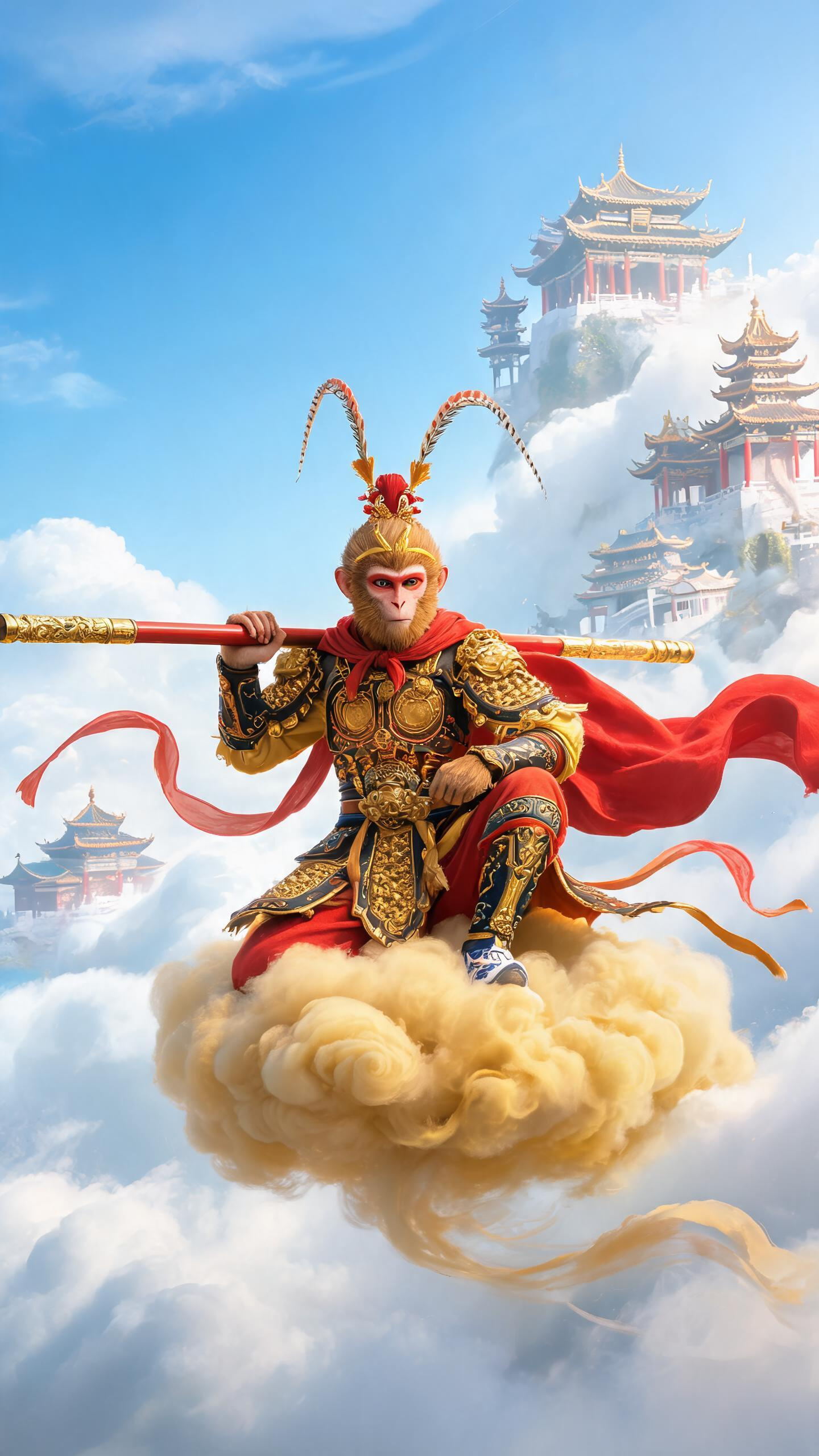 帮我生成一张悟空腾云驾雾的图像 - AI提示词参考图，来自西西提示词