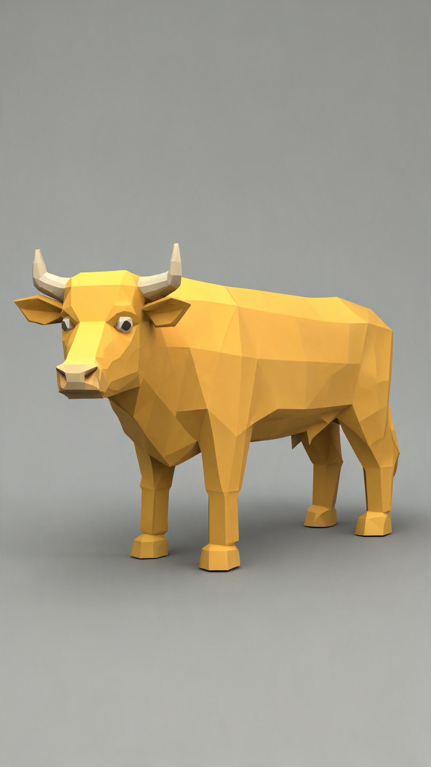 Clumsy, crude 3D animation modeling; a yellow ox with a stiff, lifeless design., --sref 374636695 - AI提示词参考图，来自西西提示词