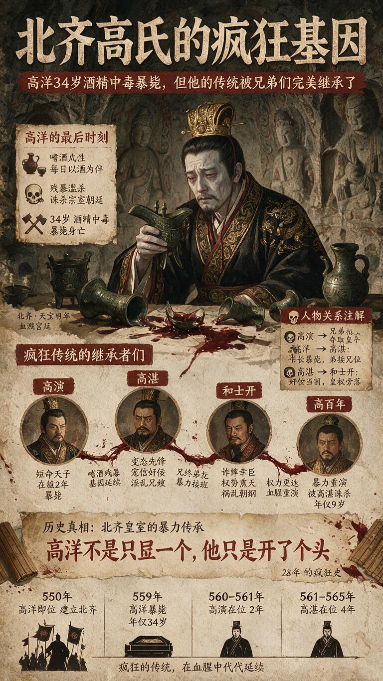 高洋三十四岁酒精中毒暴毙。可他留下的“传统”，被他的兄弟们完美继承了。 - AI提示词参考图，来自西西提示词