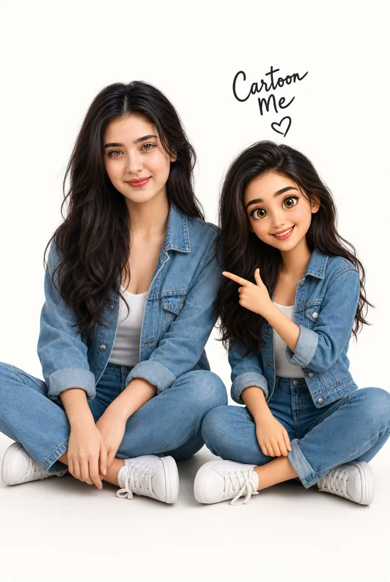 Use given photo as the mandatory facial reference. Create a "Cartoon Me" image: a realistic version of me sit… - AI提示词参考图，来自西西提示词