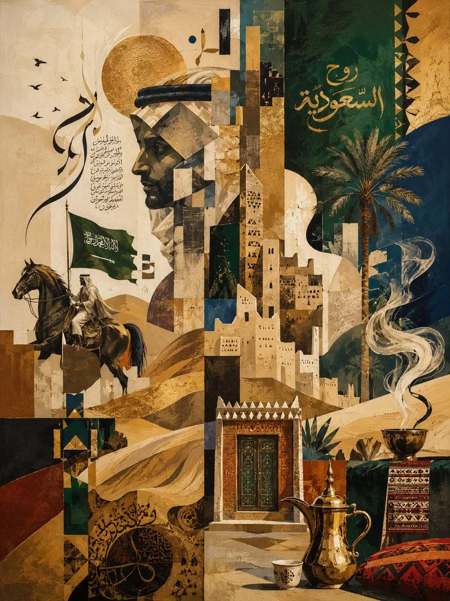 Saudi abstract illustration, contemporary Saudi art, abstract interpretation of Saudi culture and identity, f… - AI提示词参考图，来自西西提示词