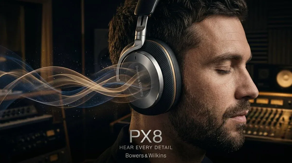 Ultra-premium cinematic advertising poster for Bowers & Wilkins Px8 luxury wireless headphones. Extreme macro… - AI提示词参考图，来自西西提示词