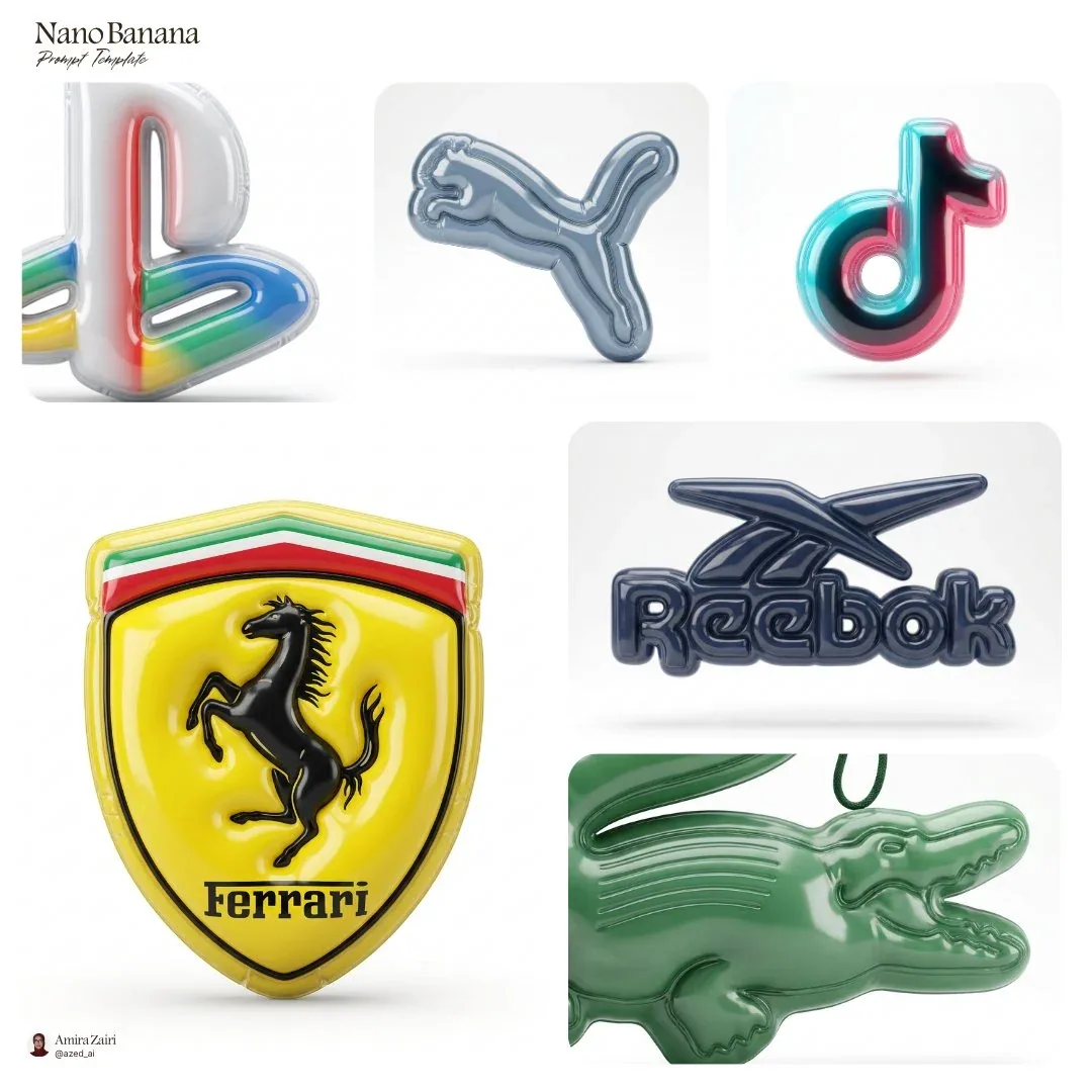 Create a hyper-realistic 3D render of the [Logo], crafted as an inflated plastic emblem, preserving the exact… - AI提示词参考图，来自西西提示词
