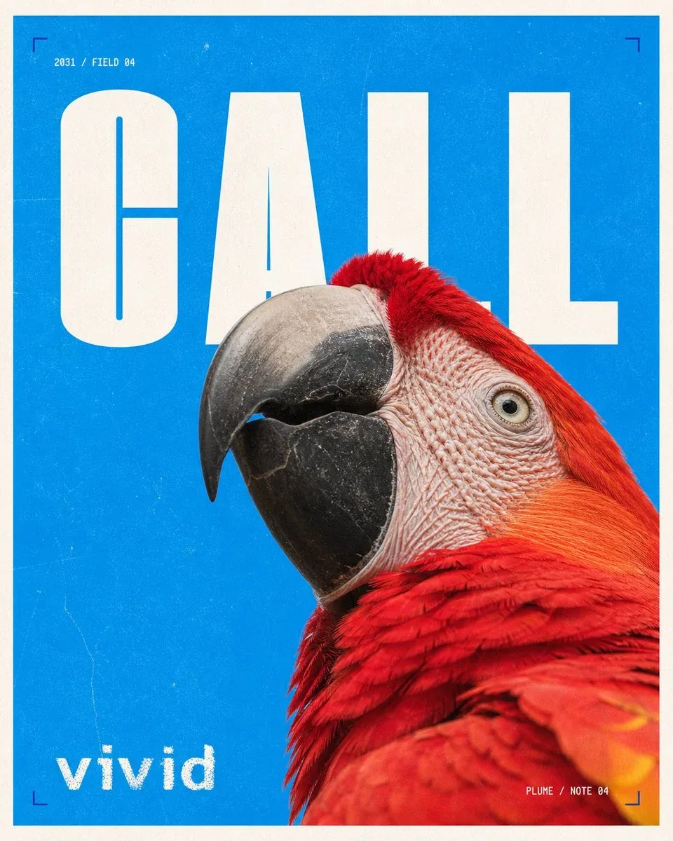Create a 4:5 print poster on electric blue paper grain. Oversized white condensed title "[Main Text]" in the … - AI提示词参考图，来自西西提示词