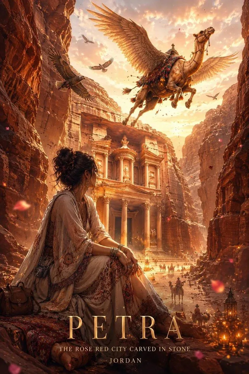 [Destination]: A breathtaking cinematic travel poster of [Destination], hyperrealistic digital art style. In … - AI提示词参考图，来自西西提示词