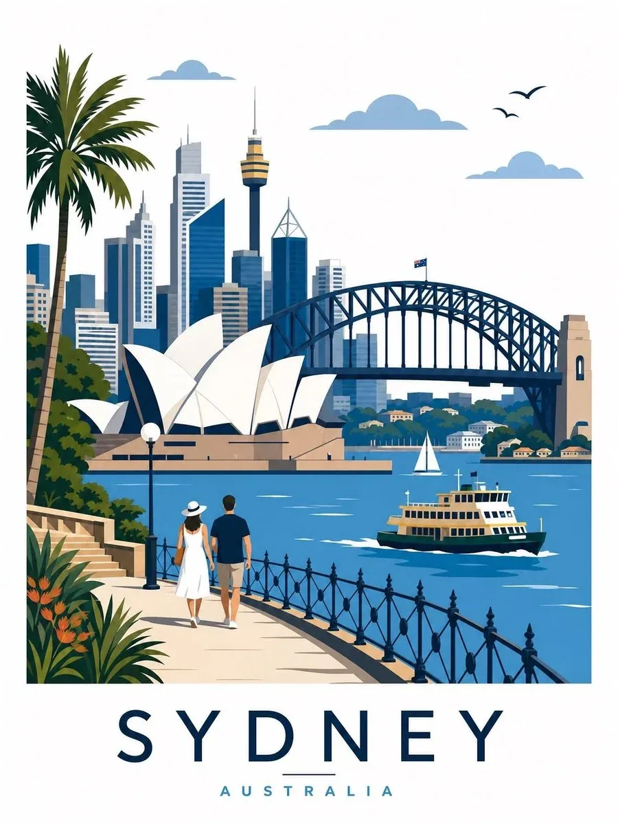 Create a premium editorial travel poster illustration of [Place]. Automatically identify and depict the most … - AI提示词参考图，来自西西提示词