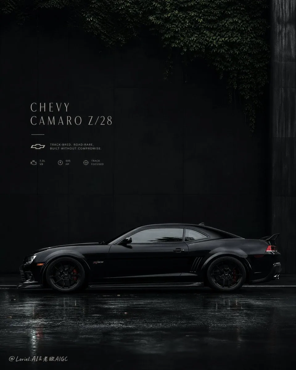 Create an ultra-premium editorial automotive poster for Dodge Challenger GT, built around one hyper-real full… - AI提示词参考图，来自西西提示词