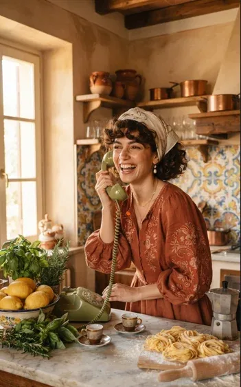 Create a beautiful young Italian woman with olive-fair skin, warm brown eyes, and curly dark bob hair. She we… - AI提示词参考图，来自西西提示词