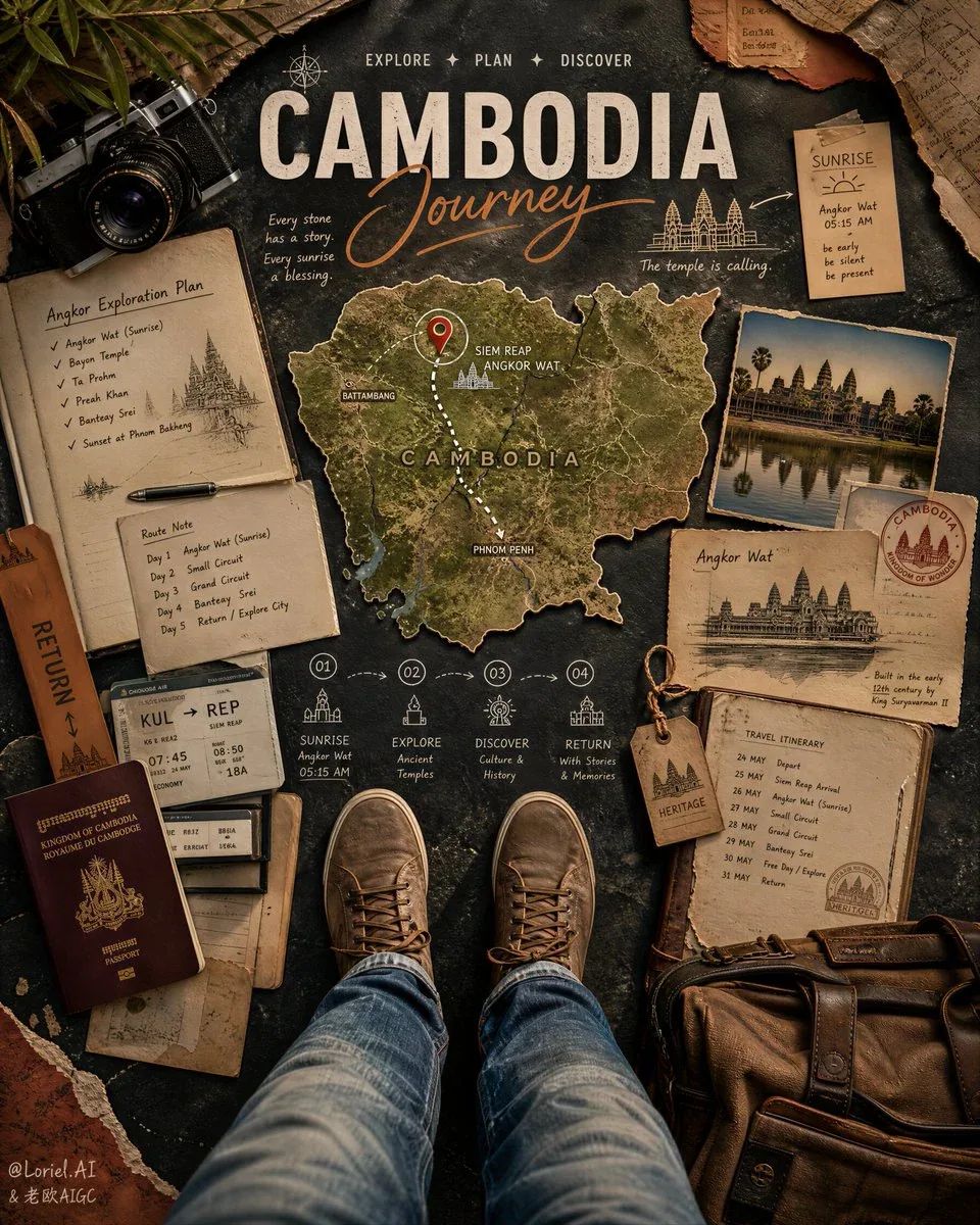 Create an ultra-premium top-down travel planning poster for Taiwan, merging extreme tactile realism with a st… - AI提示词参考图，来自西西提示词