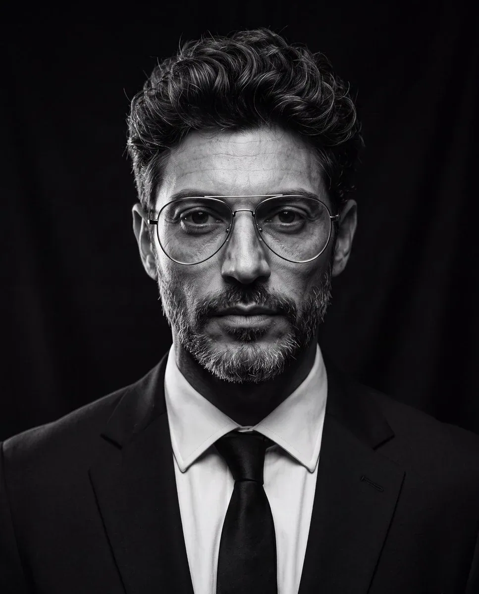 Create an ultra-realistic cinematic studio portrait of the person in the reference image. Preserve the person… - AI提示词参考图，来自西西提示词