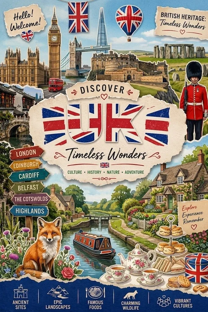 Create a highly detailed vintage-style travel poster in a torn-paper scrapbook collage aesthetic with texture… - AI提示词参考图，来自西西提示词