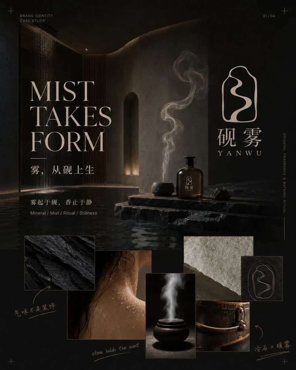 你是一名资深品牌设计师、Logo设计师、视觉艺术指导与Editorial版式设计师。 请根据我填写的品牌信息，为同一个品牌直接设计并生成一套【四图品牌视觉识别提案】。不要先输出图片提示词，也不要只给方案或页面大纲，直接… - AI提示词参考图，来自西西提示词