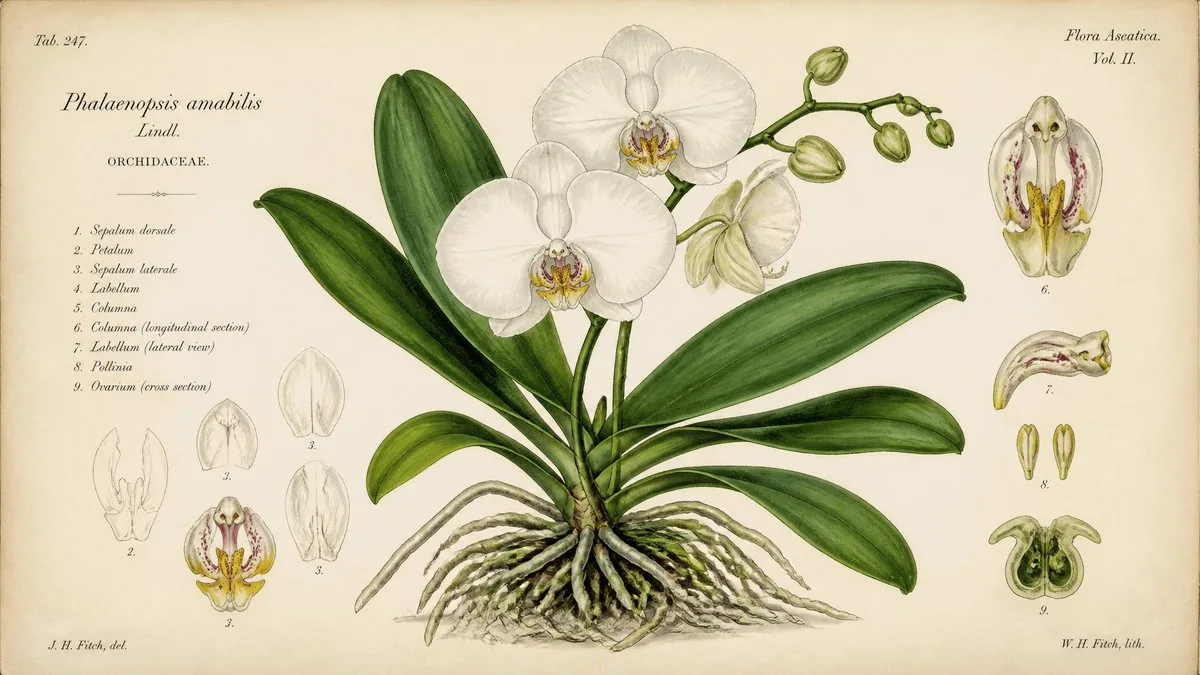 Scientific botanical illustration of [Plant Name], highly detailed leaves, petals, roots, natural colors, ele… - AI提示词参考图，来自西西提示词