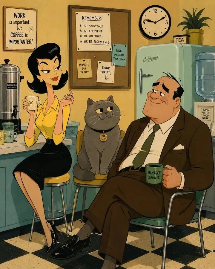 Mid-century theatrical cartoon still featuring [Character], with [Hair Type], wearing [Clothing], and [Charac… - AI提示词参考图，来自西西提示词