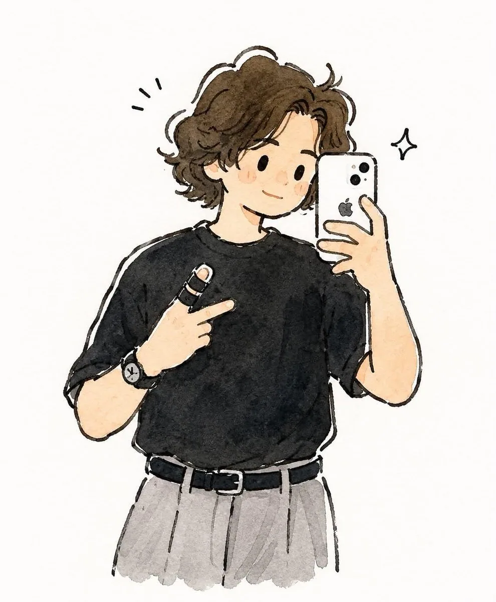 Transform the uploaded selfie into a charming hand-painted watercolor anime illustration while preserving the… - AI提示词参考图，来自西西提示词