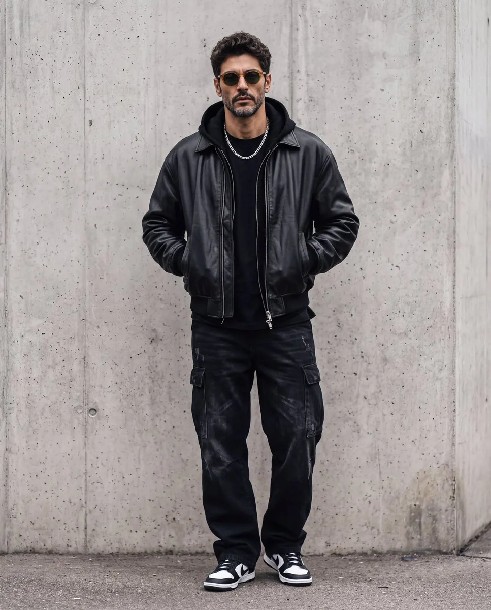 Ultra-realistic editorial fashion portrait of the person in refrence, standing casually against a smooth raw … - AI提示词参考图，来自西西提示词