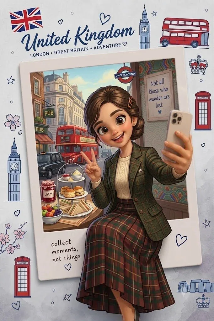 Create a cute 3D animated travel-themed Polaroid illustration of a character [Appearance] wearing [Outfit]. P… - AI提示词参考图，来自西西提示词