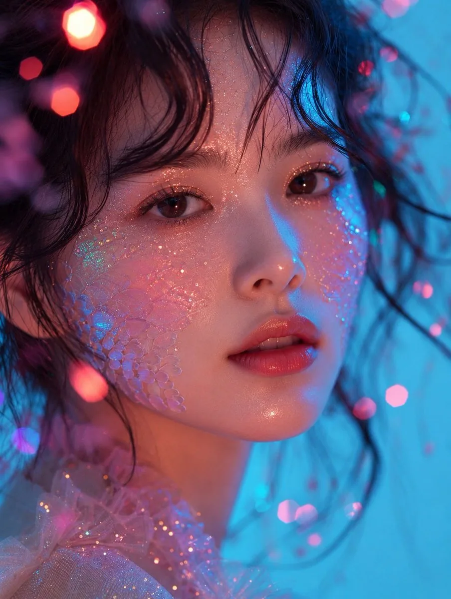 Ultra-realistic cinematic beauty portrait of a young East Asian woman, extreme close-up headshot, perfectly s… - AI提示词参考图，来自西西提示词