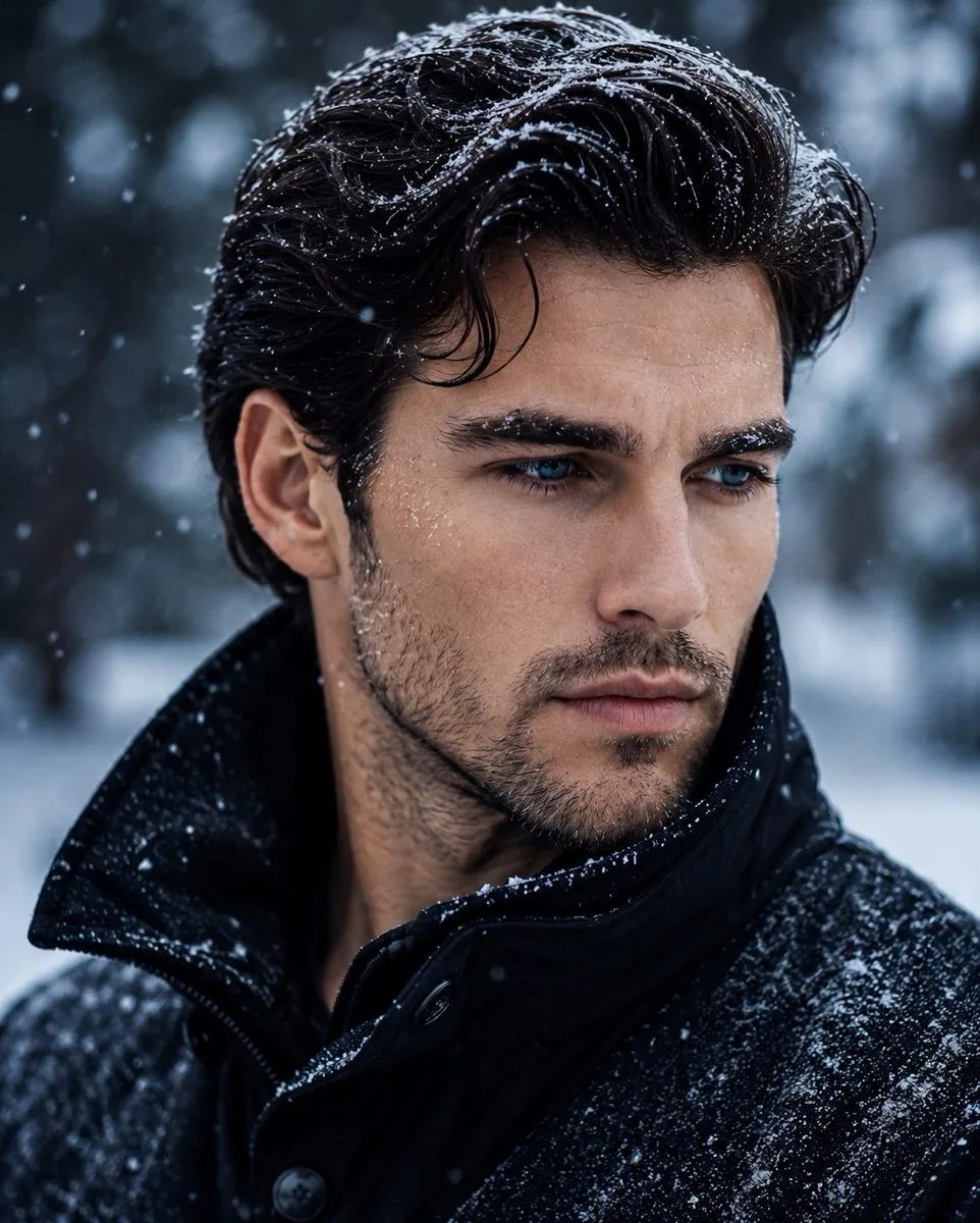 Create an ultra-realistic 8K cinematic winter portrait using my uploaded face as the exact facial reference. … - AI提示词参考图，来自西西提示词