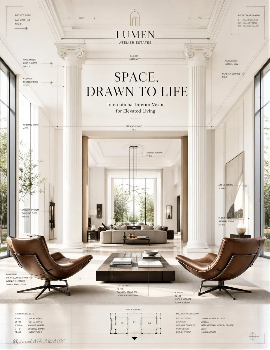 Create a world-class official real estate interior campaign poster for a self-created premium global property… - AI提示词参考图，来自西西提示词