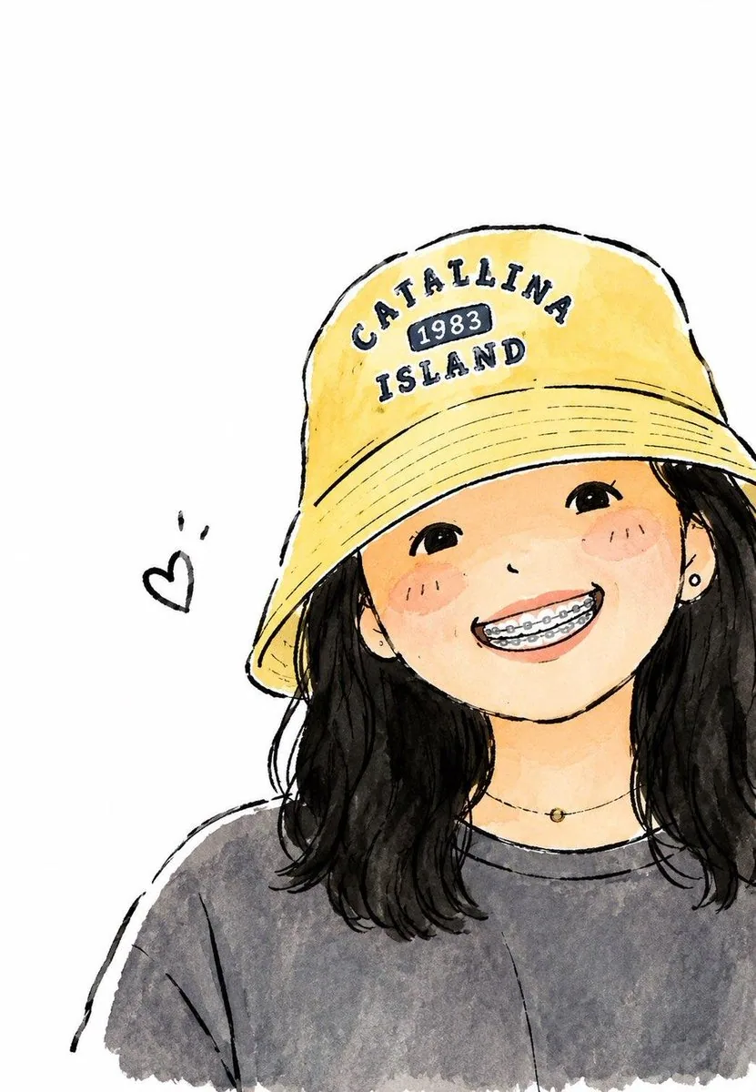 Cute watercolor anime portrait of a smiling young girl with shoulder-length black hair, wearing a bright yell… - AI提示词参考图，来自西西提示词