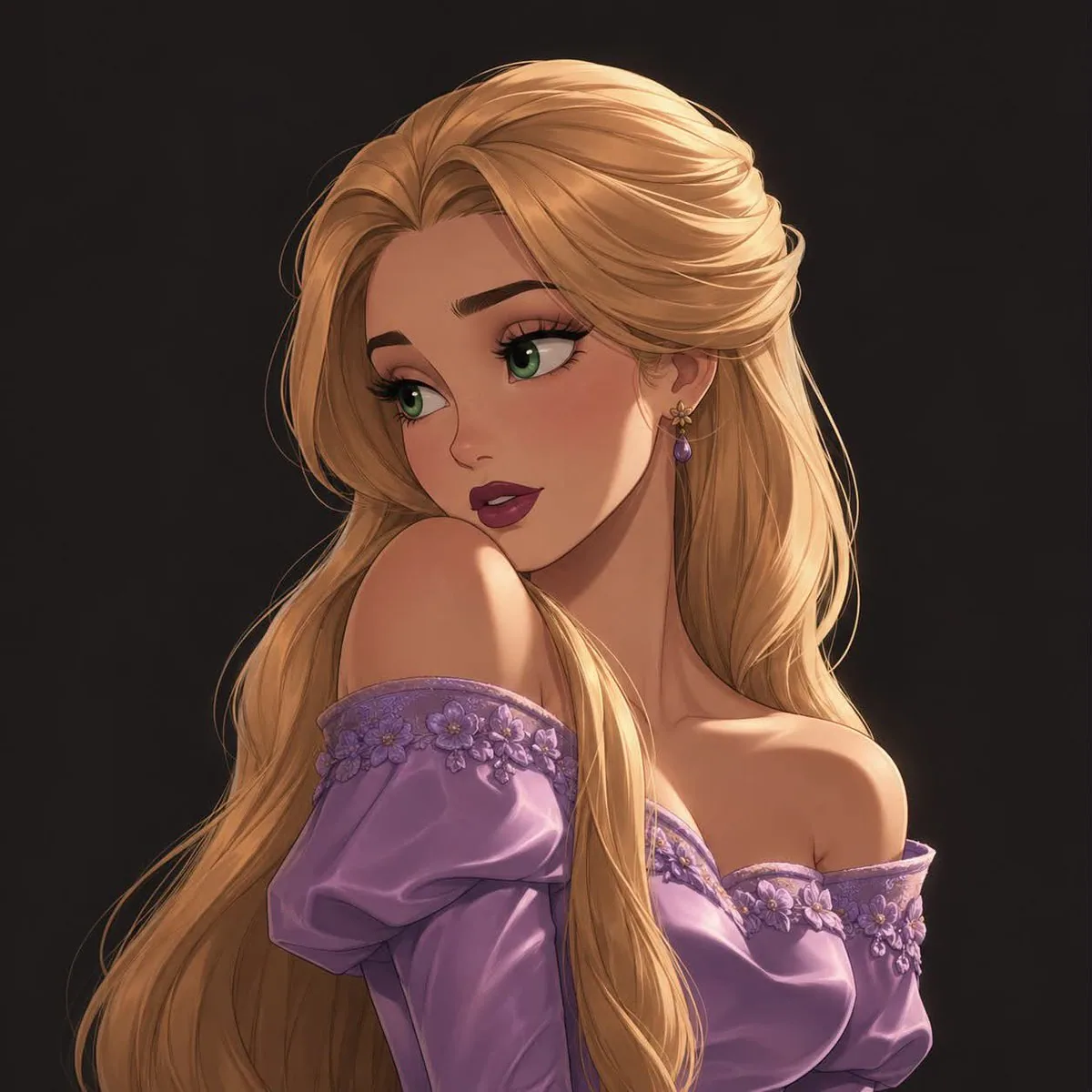 Ultra-detailed elegant fantasy princess portrait, waist-up, graceful over-the-shoulder pose, looking sideways… - AI提示词参考图，来自西西提示词