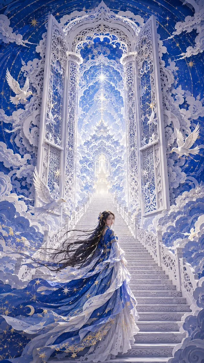 9:16竖版，现代东方女性梦境立体剪纸艺术，modern oriental papercut art，layered paper cut illustration，dimensional paper sculpture… - AI提示词参考图，来自西西提示词