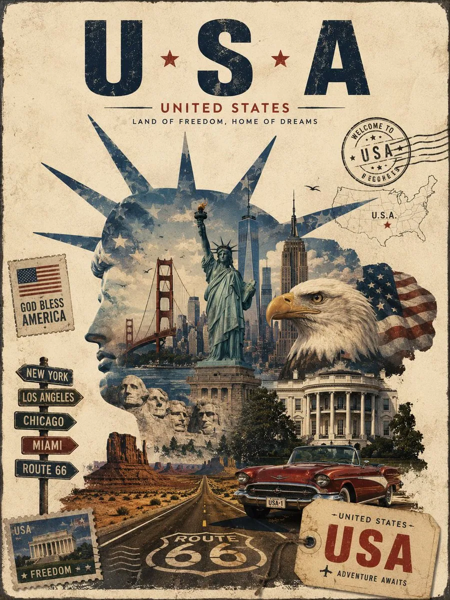 Create a premium vintage editorial travel poster for [City], [Country], using an artistic travel collage / la… - AI提示词参考图，来自西西提示词
