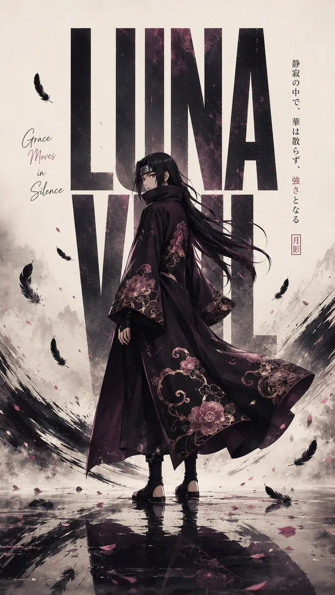 Create a premium viral cinematic anime editorial poster featuring a mysterious [Gender] shinobi standing alon… - AI提示词参考图，来自西西提示词