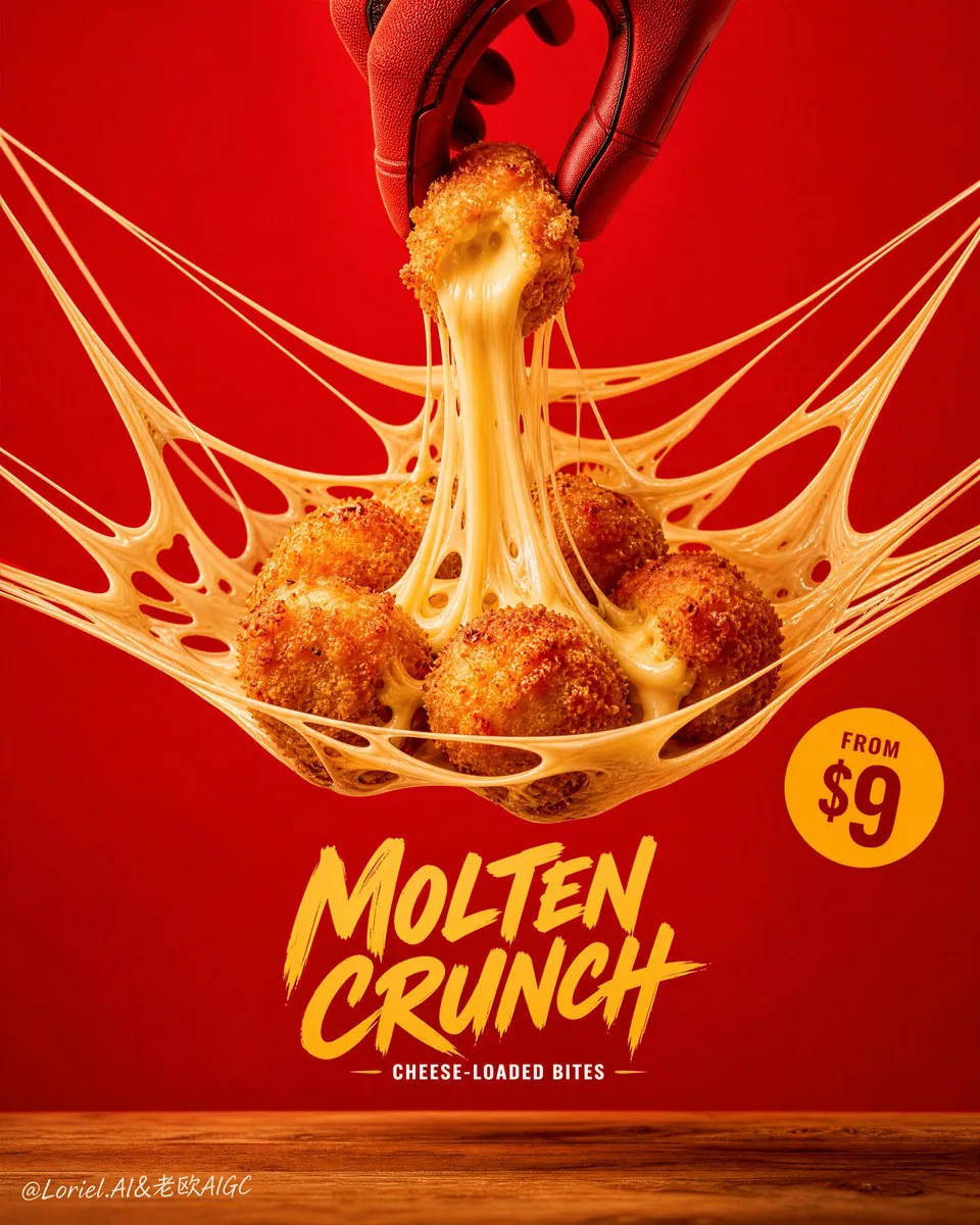 Create a flagship commercial food poster for an original snack brand named "MELT VAULT", merging Orbit energy… - AI提示词参考图，来自西西提示词