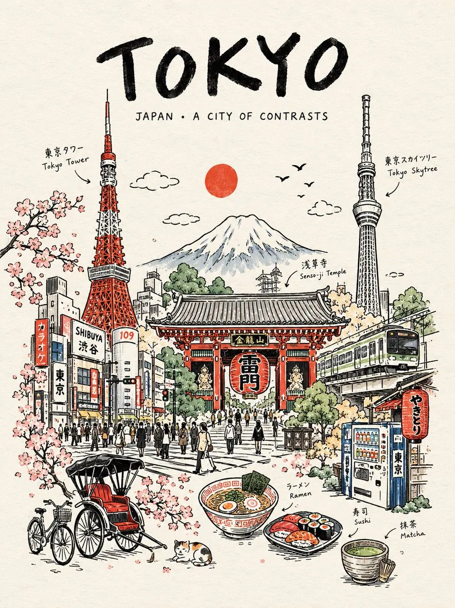 Create a premium vertical 4:5 travel poster for [Country], illustrated as one elegant continuous hand-drawn l… - AI提示词参考图，来自西西提示词