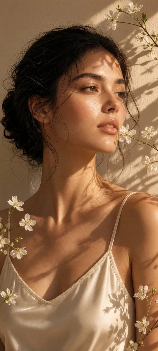 Create a vertical 4:5 ultra-realistic dreamy beauty-editorial portrait featuring a woman photographed closely… - AI提示词参考图，来自西西提示词